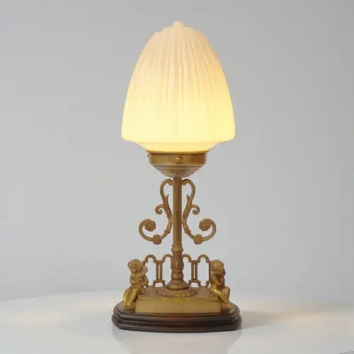 Unikate Jugendstil Messinglampe "ANGES AMOUREUX" Putto Putti Lampe Engel Cherub