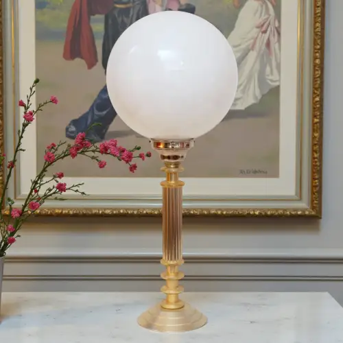 Exklusive  Art Deco Tischlampe "BIG MOON" Berlin Messinglamp Nickel matt