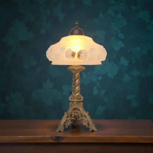 Original Art Nouveau Tischleuchte "WHITE ROSES" Jugendstil Messinglampe Berlin