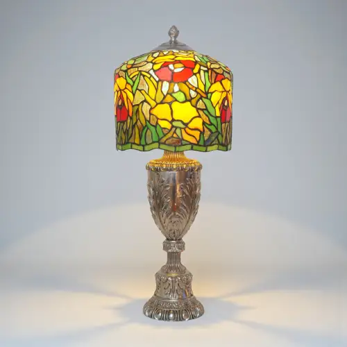 Art Déco Tiffany Tischleuchte "NORWICH" versilbert Lampe Sig. "A.  Giannelli