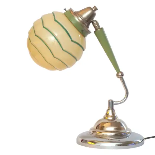 Original französische Art Déco Schreibtischlampe "FLORE VERTE" 1920er Lampe