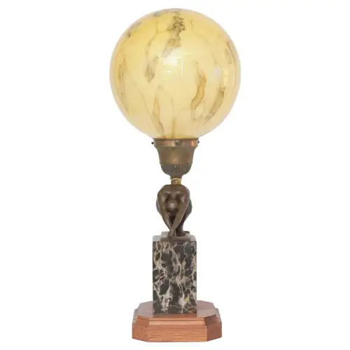 Einzigartige Art Deco Tischleuchte "MOON SWIMMER" Unikat Tischlampe Bronze