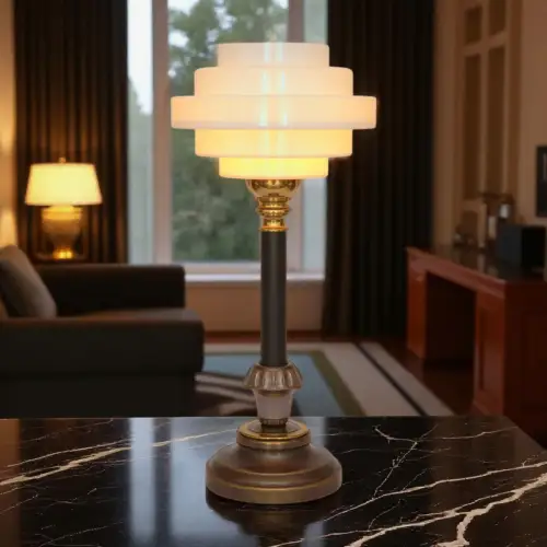 Sammlerstück Mid Century Art Déco Design Tischleuchte "COVENTRY" Messinglampe