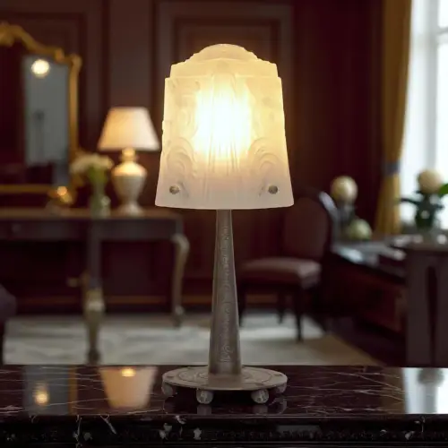 Original Art Deco Tischlampe "SPIRAL" MULLER FRÈRES LUNÉVILLE 1910 gehämmert