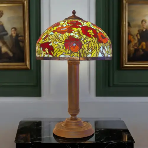 Unikat riesige Tiffany Leuchte Tischlampe "AMSTERDAM" Einzelstück Messing 80 cm