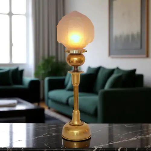 Einzelstück große Art Déco Design Tischleuchte "SUNDERLAND ACORN" Messinglampe