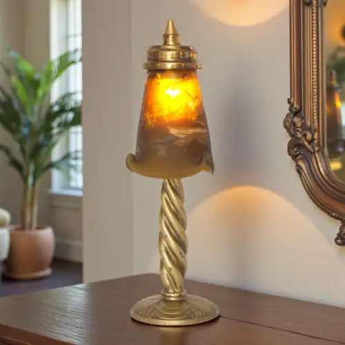 Schöne original Jugendstil Tischleuchte "AMBIANCE DU SOIR" sig. Gallé Lampe