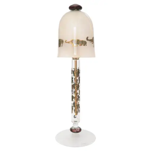 Art Deco Glas Tischleuchte "GOLDEN GREEN ELEPHANTS" handgemalt Unikat rar