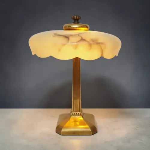 Original Art Déco Schreibtischleuchte "KARLSBAD MARBLE" Tischlämpchen 1930er