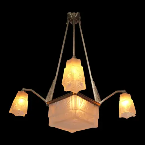 Original Art Déco Deckenleuchter signiert "JEAN GAUTHIER" 1920 Hängelampe RAR