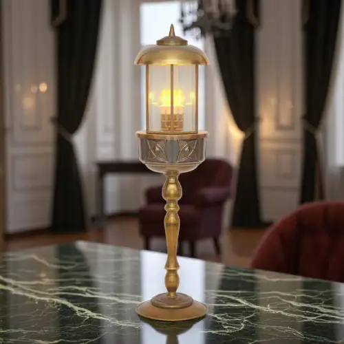 Unikat Jugendstil Tischlaterne Tischlampe Messinglampe "RUE CARCANS" Lampe