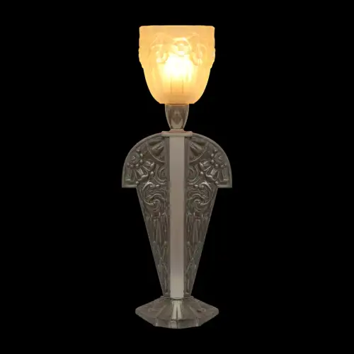 Traumhafte Unikat Art Déco Tischlampe "FLEURS D'ARGENT" Nickel Einzelstück Lampe