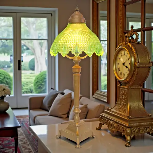 Traumhafte original Art Déco Tischleuchte "MANCHESTER GREEN" Messinglampe 1920