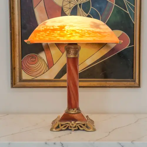 Einzigartige original Art Déco Schreibtischleuchte "MARBLE GLASS" Unikat