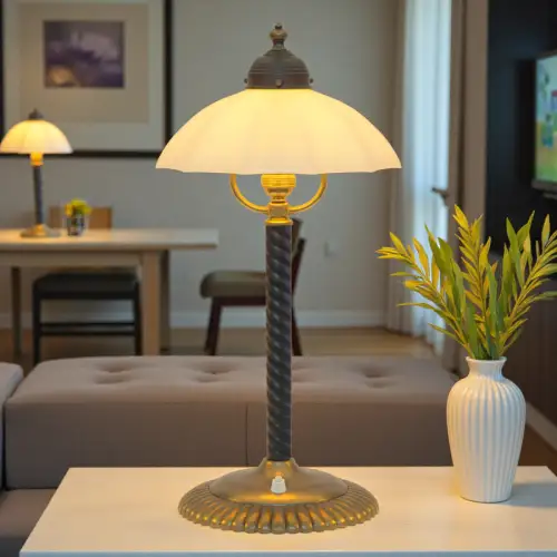 Sehr schöne original Jugendstil Tischleuchte "HEATHER" Messinglampe 1920 Unikat