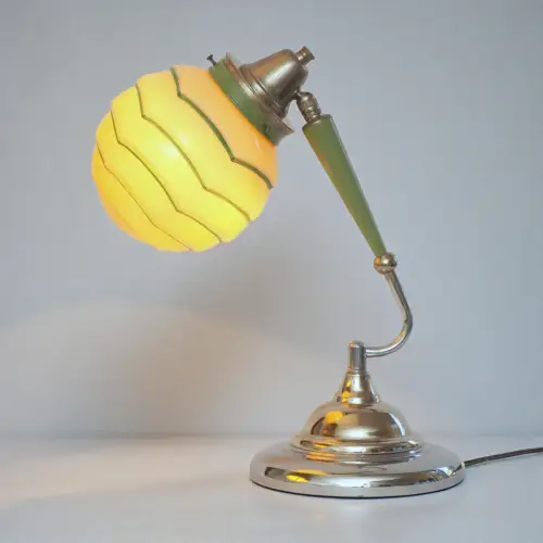 Original französische Art Déco Schreibtischlampe "FLORE VERTE" 1920er Lampe