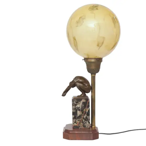 Einzigartige Art Deco Tischleuchte "MOON SWIMMER" Unikat Tischlampe Bronze