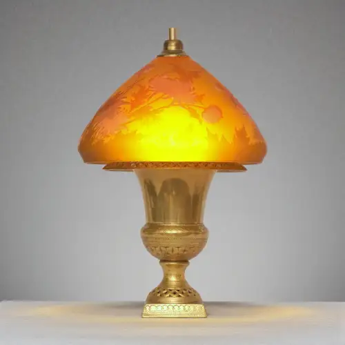 Einzigartige Art Déco Tischleuchte "AMBER FLOWERS" Gallé Tischlampe Messing