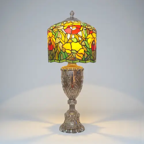 Art Déco Tiffany Tischleuchte "NORWICH" versilbert Lampe Sig. "A.  Giannelli