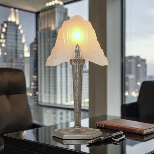 Art Déco Schreibtischlampe "CHRYSLER STAR" Degue Unikat Sammlerstück Tischlampe