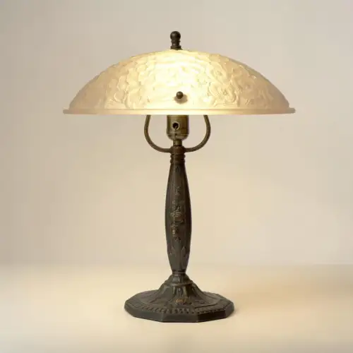 Art Deco Bankerlampe "FRANKFORT" sig. Glas Messinglampe Berlin Design Unikat