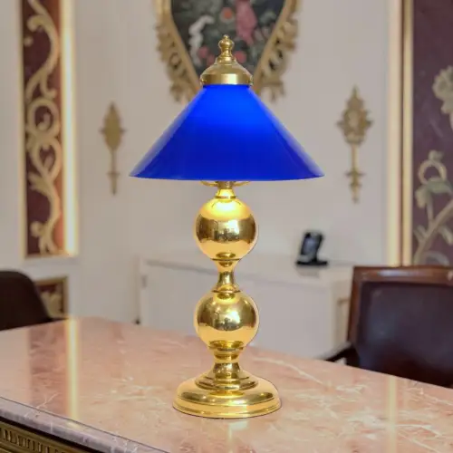 Landhaus Tischleuchte Unikat "GOLDEN BLUE" Tischleuchte Messinglampe