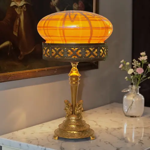 Elegante Art Nouveau Prunkleuchte "LOETZ PUMPKIN" Unikat Messinglampe Berlin