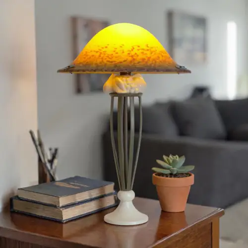 Art Deco Lampe Tischleuchte "NÜRNBERG" Landhaus Pate de Verré Leuchte