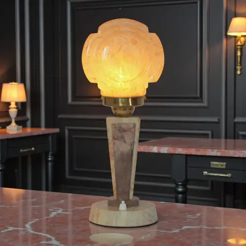Seltene original Art Déco Tischleuchte "PRAHA" 1930 Marmor Schreibtisch