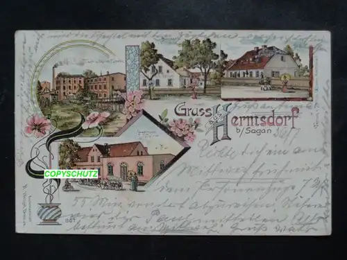 HERMSDORF Sagan Zagan - Litho - z. B. Fabrik - Gasthaus - Bäckerei - 1908