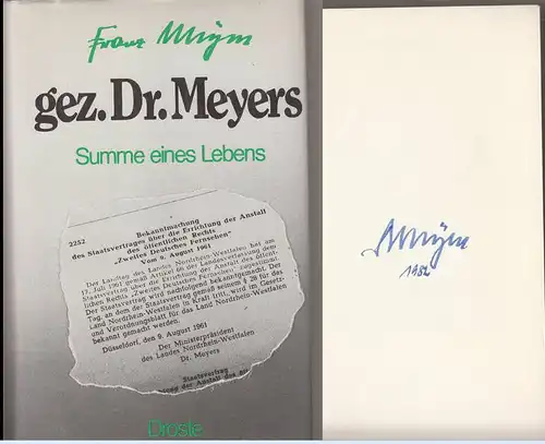 Meyers, Franz: Gez. Dr. Meyers, Summe eines Lebens. 