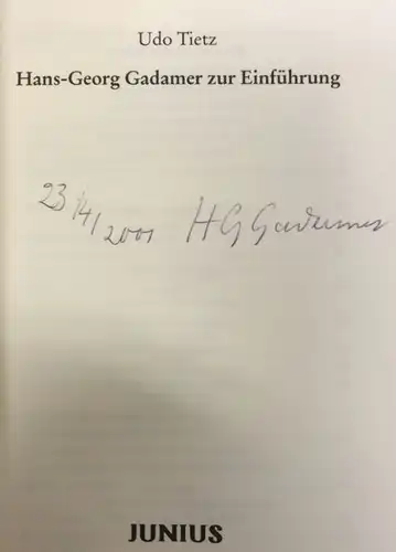 Tietz, Udo: Hans-Georg Gadamer zur Einführung. 