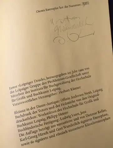 Keller, Dietmar (Hrsg.): Rote Wut und schwarze Galle, Textauswahl: Dietmar Keller. Holzstiche: Karl-Georg Hirsch.  1.Leipziger Druck. 