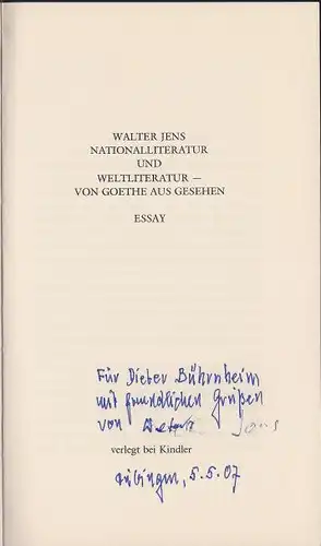 Jens, Walter: Nationalliteratur und Weltliteratur - von Goethe aus gesehen, Essay. 