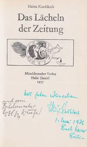 Knobloch, Heinz: Das Lächeln der Zeitung, Gesamtausstattung Wolfgang Würfel. 