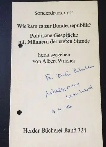 Wucher, Albert (Hrsg.): Wie kam eszur Bundesrepublik?, Politische Gespräche mit Männern der ersten Stunde. 