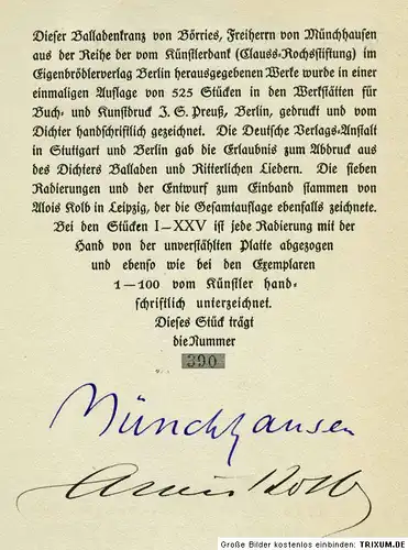 Münchhausen, Börries, Freiherr von: Bayard, Ein Balladenkranz. 