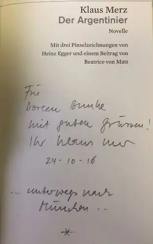 Merz, Klaus: Der Argentinier, Novelle. Haymon tb 217. 