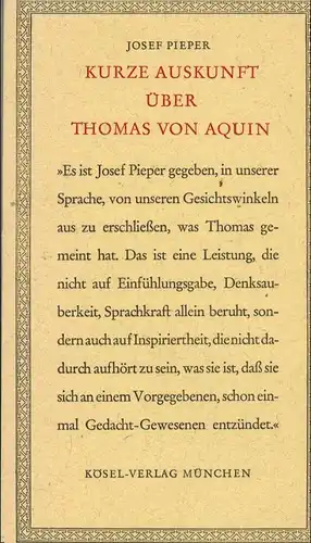 Pieper, Josef: Kurze Auskunft über Thomas von Aquin. 
