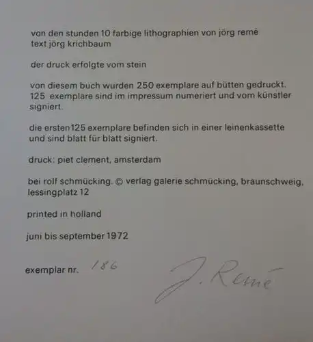Remé, Jörg und Jörg Krichbaum: Von den Stunden, 10 farbige Lithographien von Jörg Remé. Text Jörg Krichbaum. 