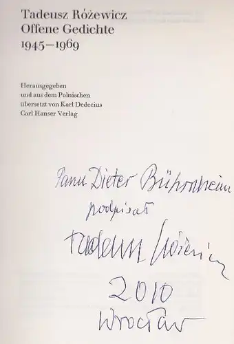 Rózewicz, Tadeusz: Offene Gedichte 1945-1969, Herausgegeben und aus dem Polnischen übersetzt von Karl Dedecius. 