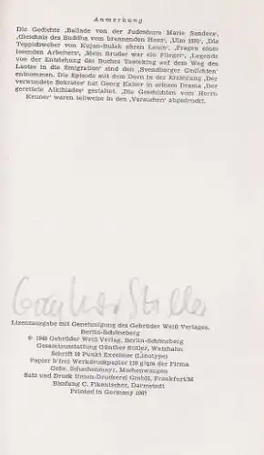 Brecht, Bertolt und Günther (Illustrator) Stiller: Kalendergeschichten, Mit Originalgraphiken von Günther Stiller. 