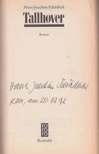 Schädlich, Hans Joachim: Tallhover, Roman. rororo 13195. 