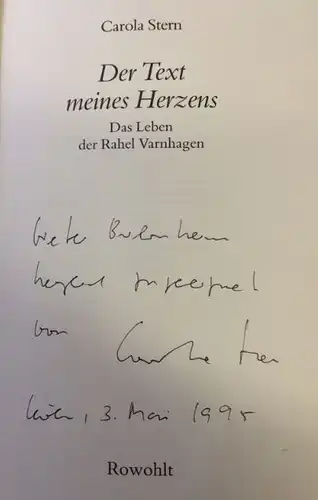 Stern, Carola: Der Text meines Herzens, Das Leben der Rahel Varnhagen. 