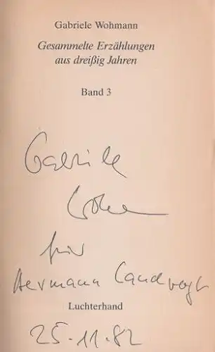 Wohmann, Gabriele: Gesammelte Erzählungen aus dreißig Jahren, Sammlung Luchterhand  SL 653 Band 3 - 1977 - 1986. 