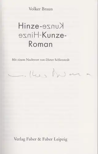 Braun, Volker: Hinze-Kunze-Roman. 