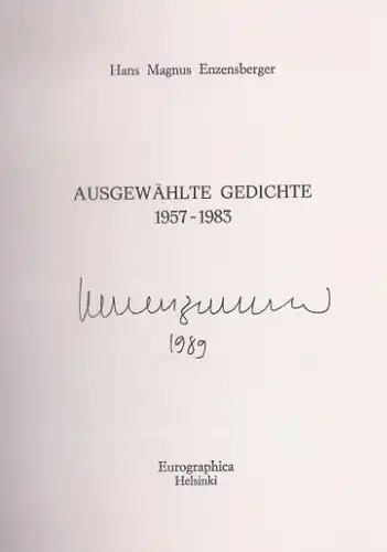 Enzensberger, Hans Magnus: Ausgewählte Gedichte 1957 - 1983, Zeitgenössische Dichter in signierter limitierter Auflage, 9. 