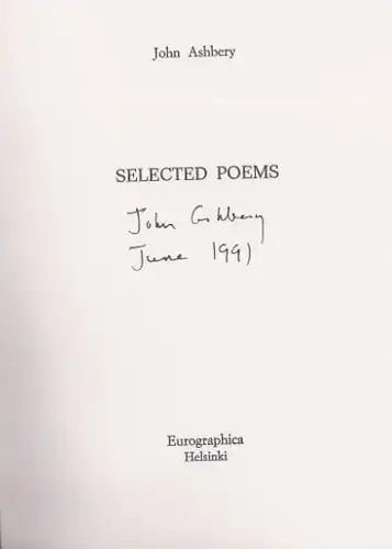 Ashbery, John: Selected Poems, Contemporary Poets in Signed Limited Editions, 13. 
