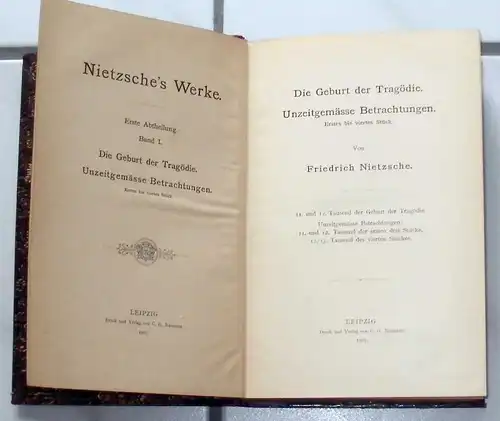 Nietzsche, Friedrich: Nietzsches Werke. - 8 Bände der Abtheilung I (fast KOMPLETT ! - Band 7 fehlt leider), herausgegeben mit Vor- und Nachberichten vom Nietzsche-archiv.