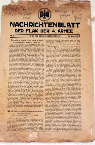 Nachrichtenblatt der Flak der 4. Armee - Nr. 3  vom 20. August 1918. 